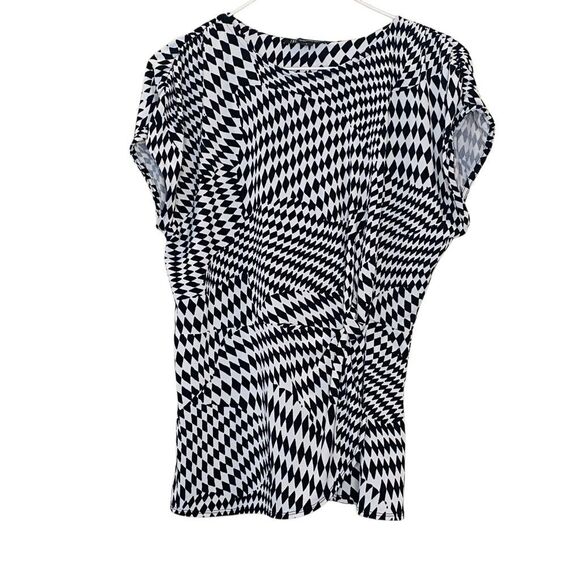 INC International Concepts Geometric Cap Sleeve Knotted Blouse White Black Small - Picture 2 of 6